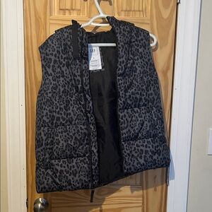 GAP Black and Gray Animal Print Puffer Vest